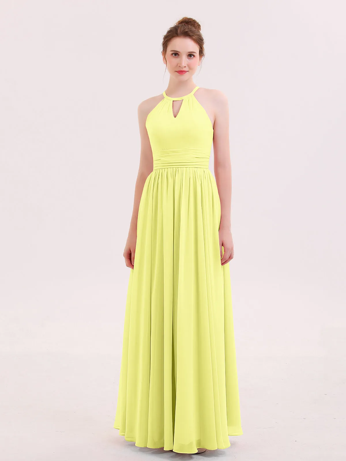 Halter Long Chiffon Dress of Bridesmaids Daffodil Plus Size