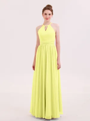 Halter Long Chiffon Dress of Bridesmaids Daffodil Plus Size