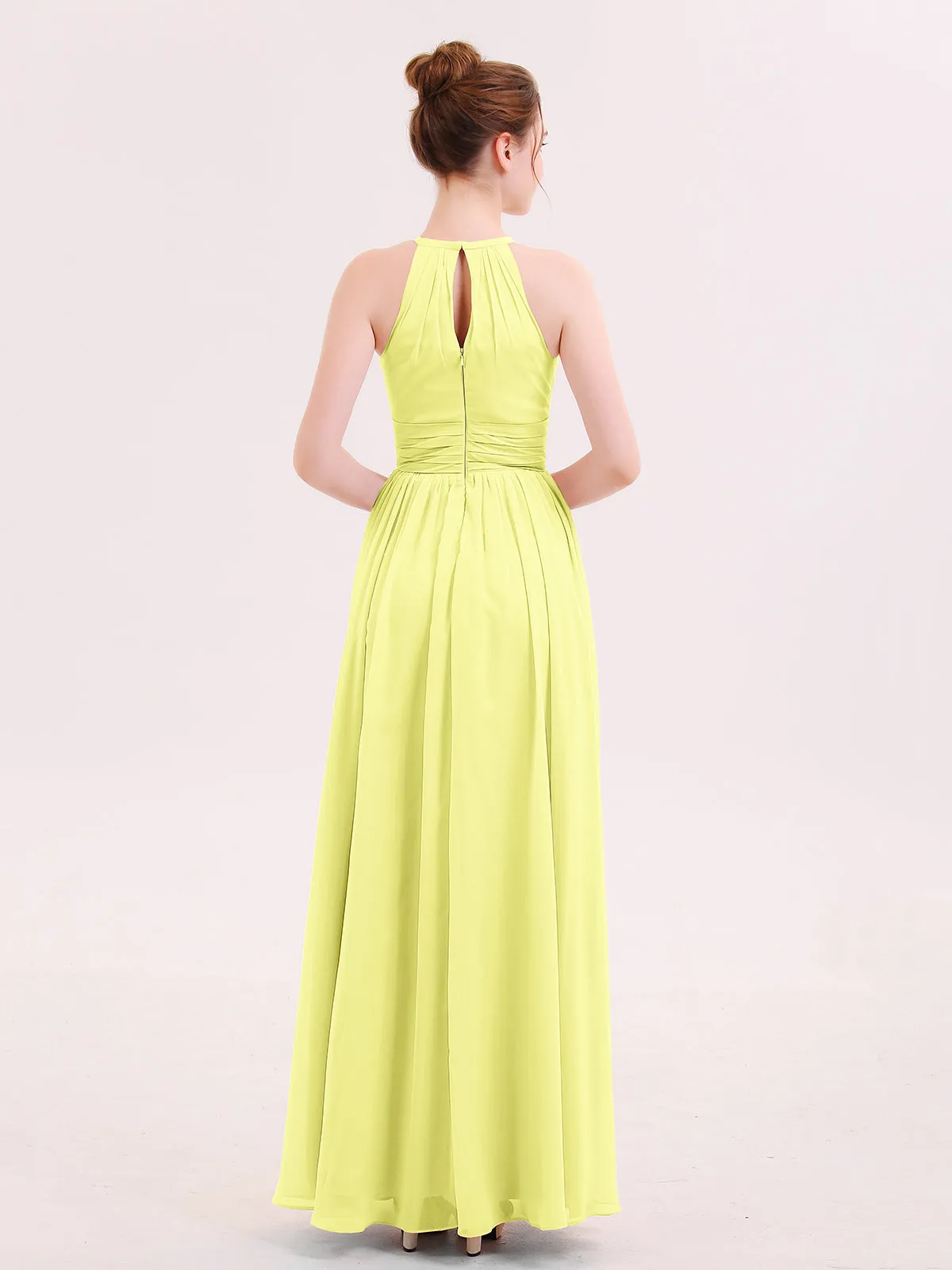 Halter Long Chiffon Dress of Bridesmaids Daffodil Plus Size