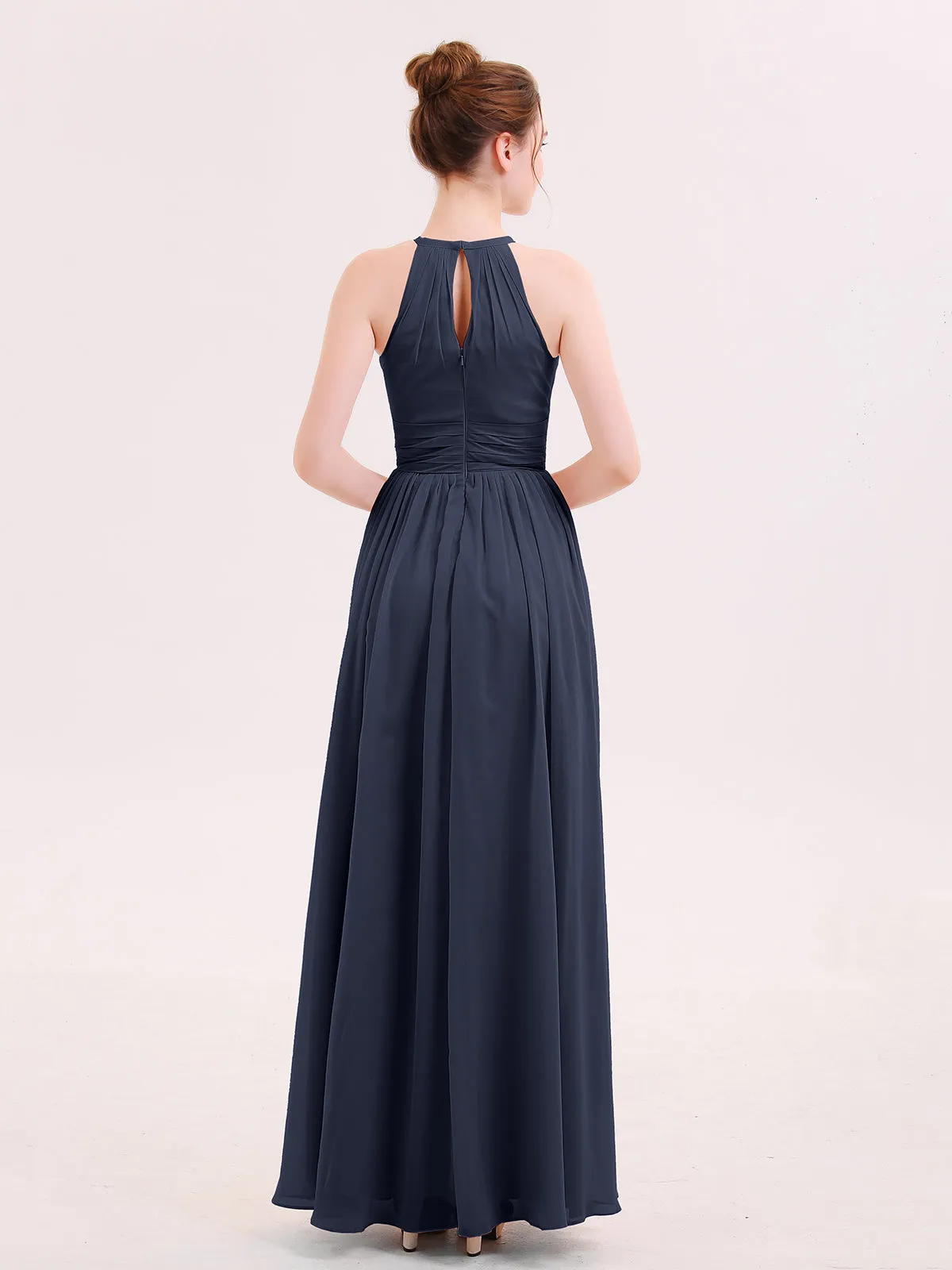 Halter Long Chiffon Dress of Bridesmaids Dark Navy