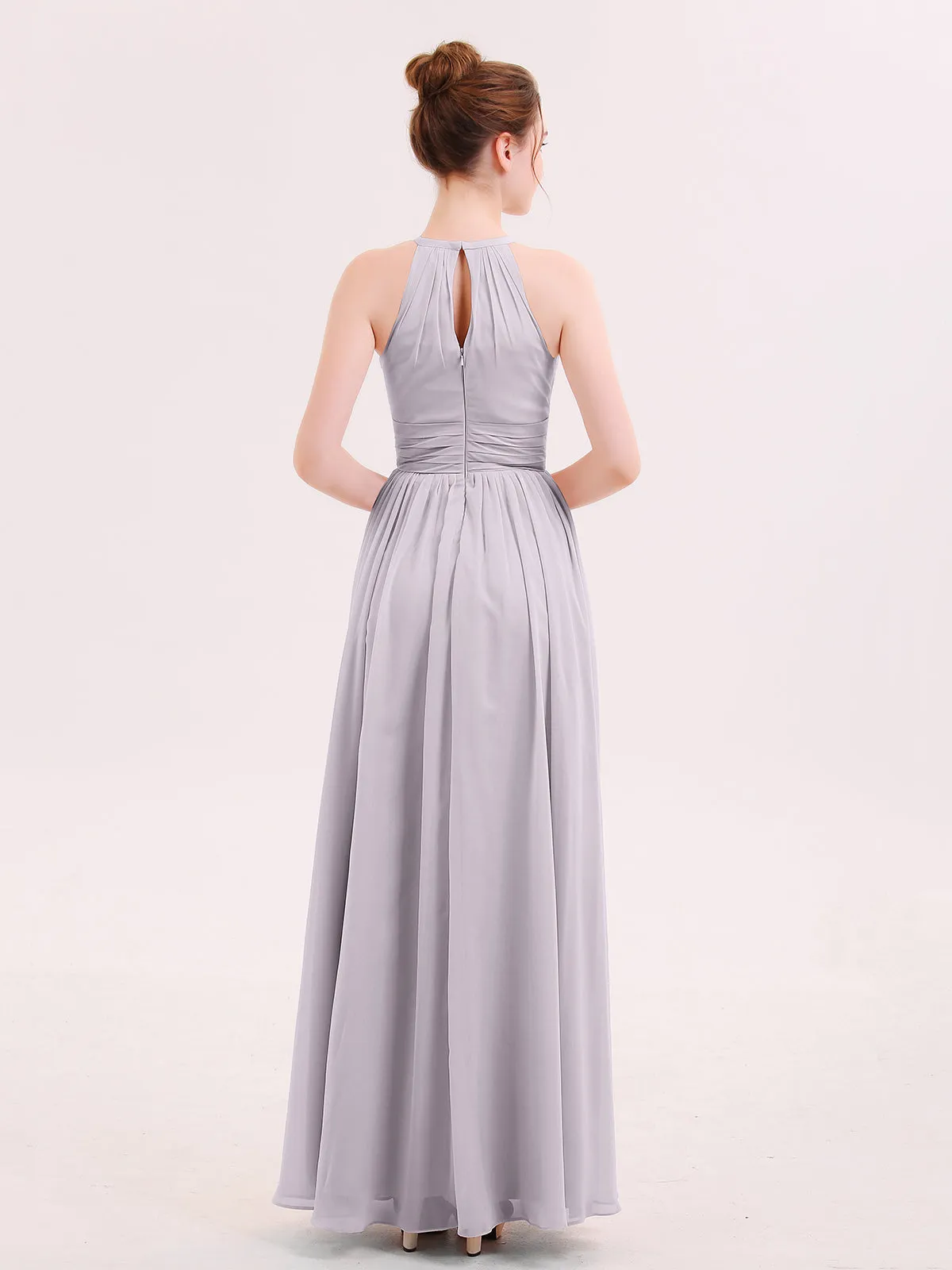 Halter Long Chiffon Dress of Bridesmaids Dusk Plus Size