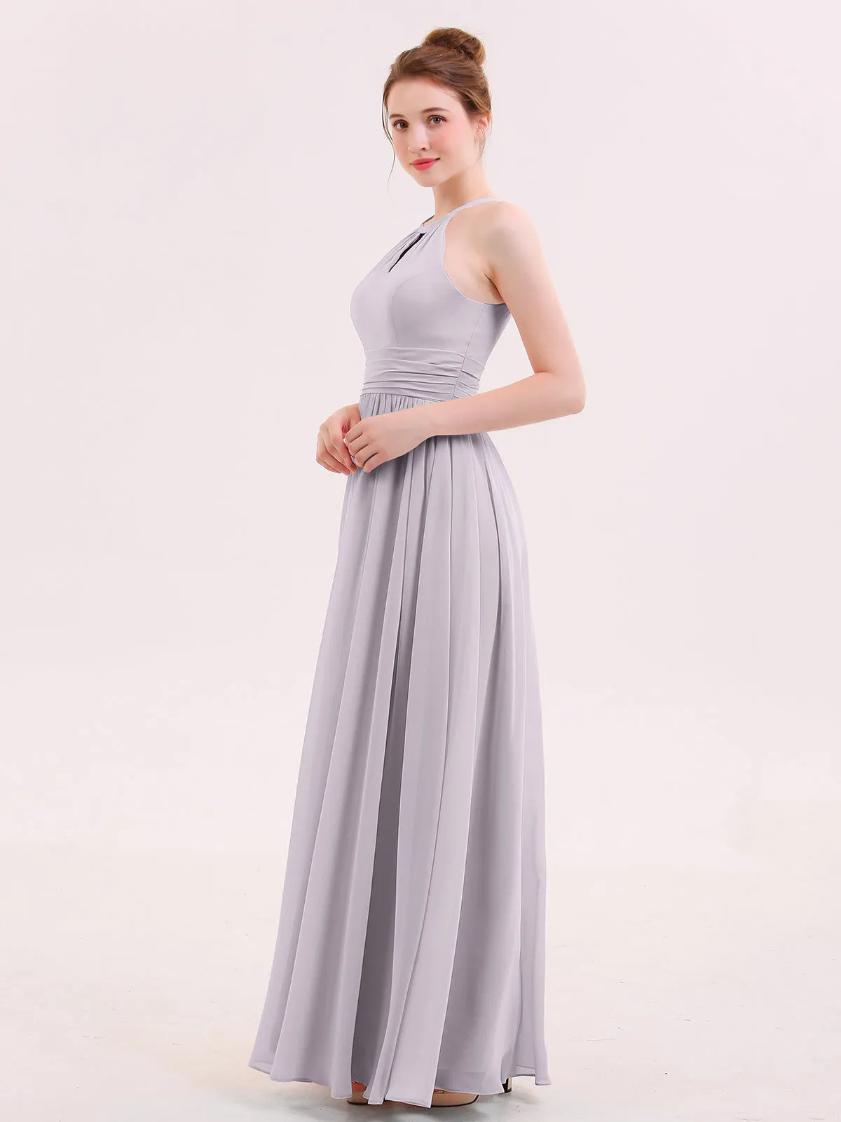Halter Long Chiffon Dress of Bridesmaids Dusk Plus Size
