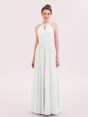 Halter Long Chiffon Dress of Bridesmaids Ivory Plus Size