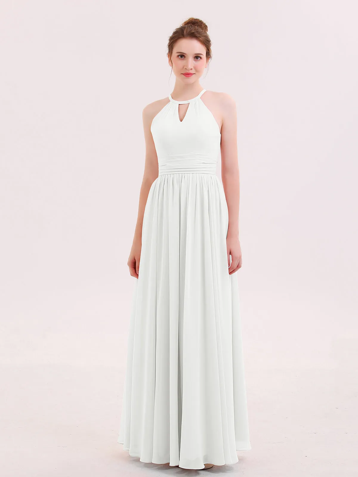 Halter Long Chiffon Dress of Bridesmaids Ivory Plus Size