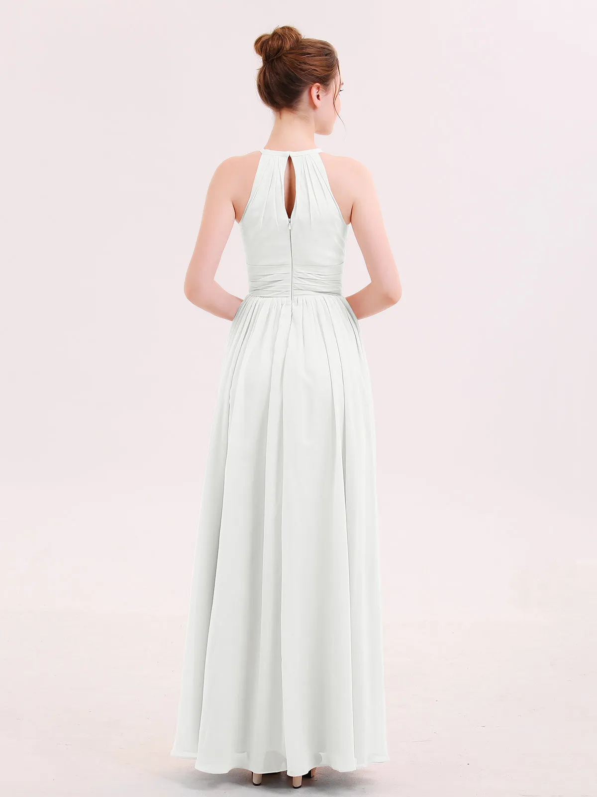 Halter Long Chiffon Dress of Bridesmaids Ivory Plus Size