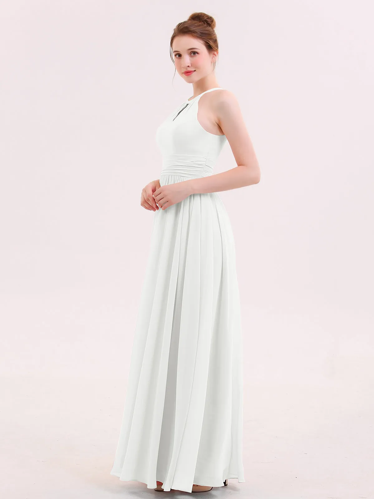 Halter Long Chiffon Dress of Bridesmaids Ivory Plus Size