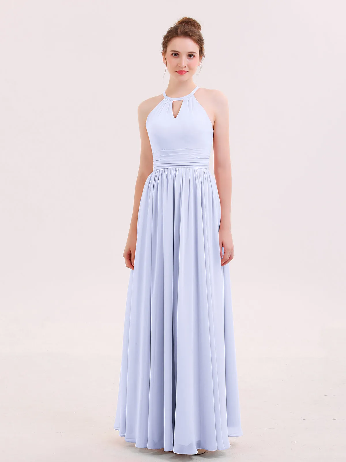Halter Long Chiffon Dress of Bridesmaids Lavender