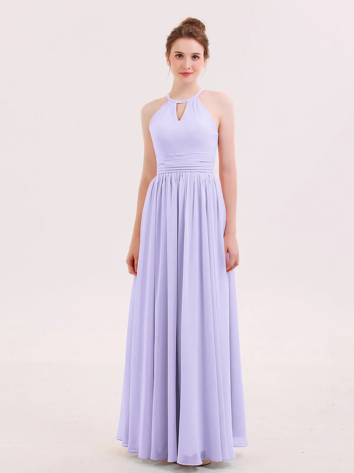 Halter Long Chiffon Dress of Bridesmaids Lilac