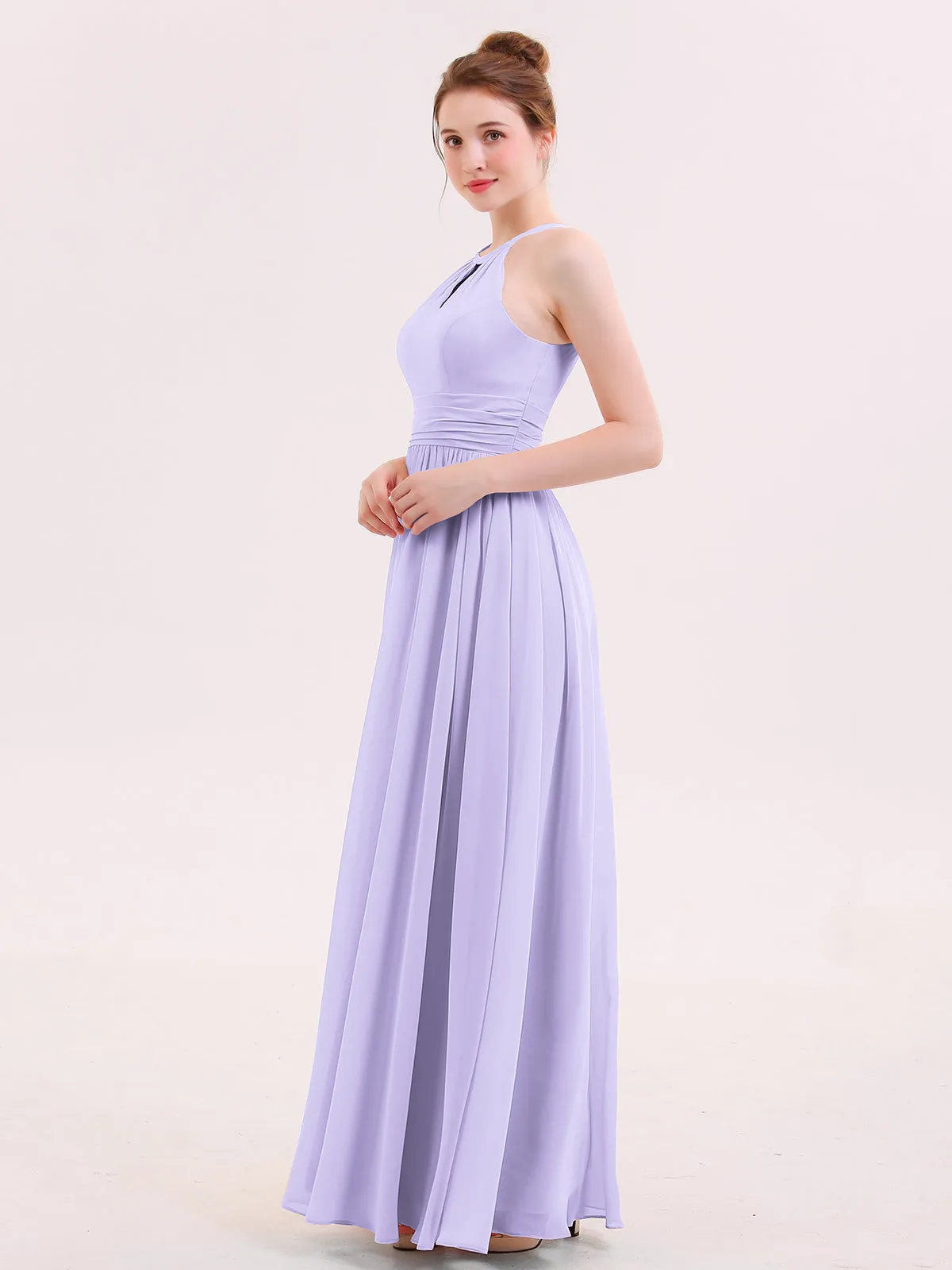 Halter Long Chiffon Dress of Bridesmaids Lilac