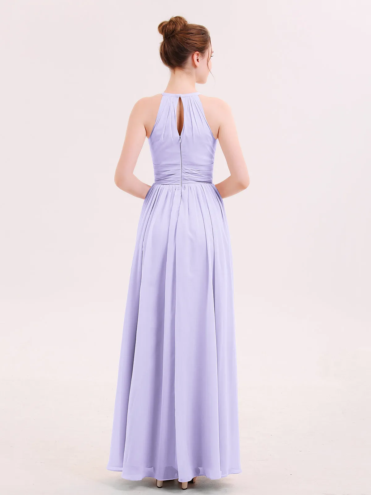 Halter Long Chiffon Dress of Bridesmaids Lilac