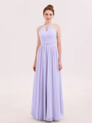 Halter Long Chiffon Dress of Bridesmaids Lilac