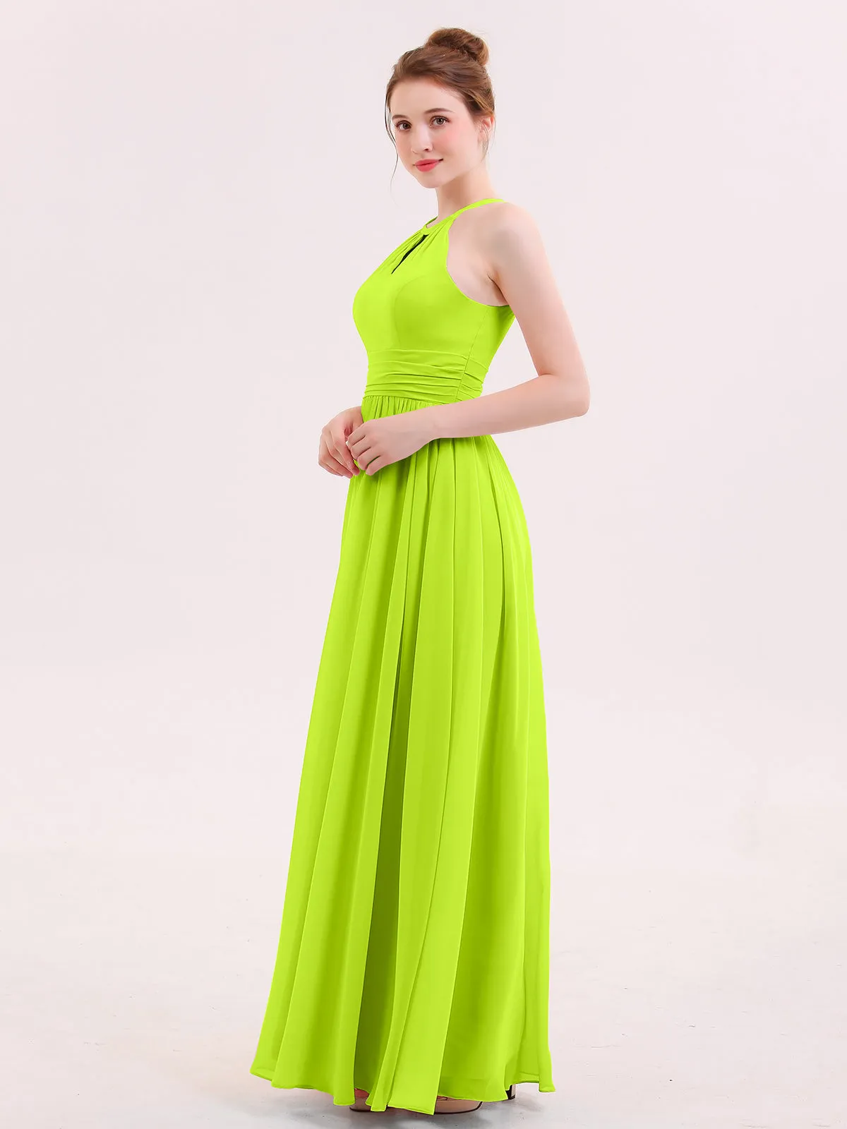 Halter Long Chiffon Dress of Bridesmaids Lime Green