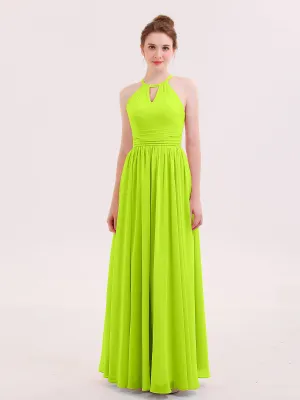 Halter Long Chiffon Dress of Bridesmaids Lime Green