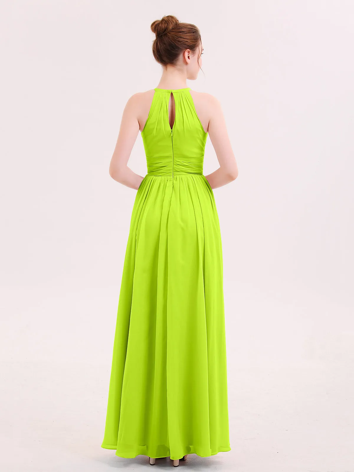 Halter Long Chiffon Dress of Bridesmaids Lime Green