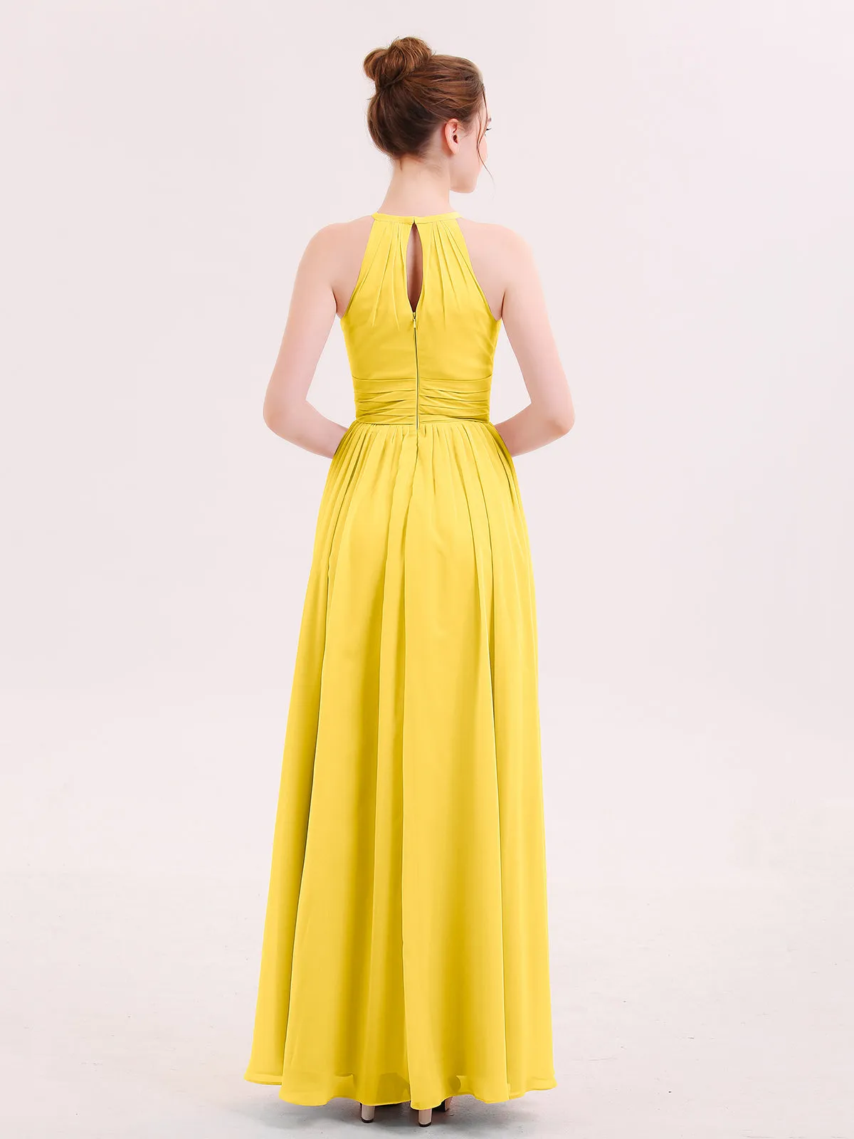 Halter Long Chiffon Dress of Bridesmaids Marigold