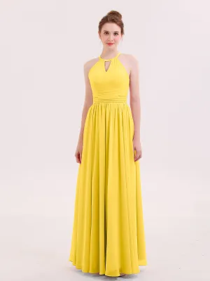 Halter Long Chiffon Dress of Bridesmaids Marigold
