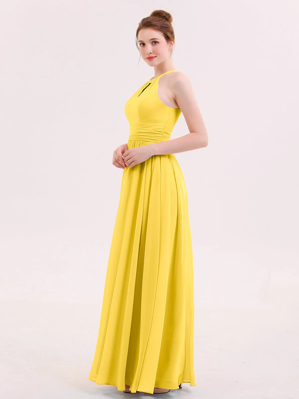 Halter Long Chiffon Dress of Bridesmaids Marigold