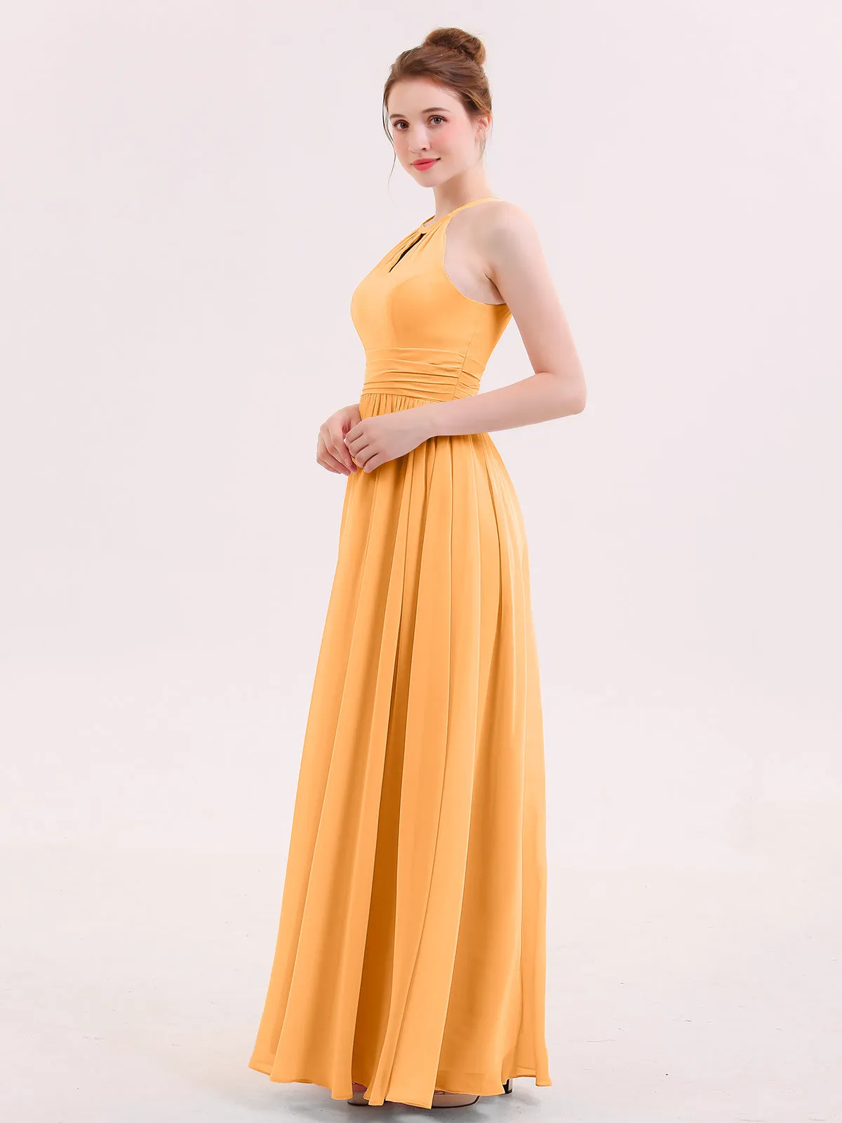 Halter Long Chiffon Dress of Bridesmaids Tangerine Plus Size