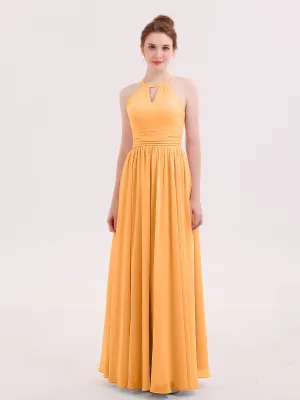 Halter Long Chiffon Dress of Bridesmaids Tangerine Plus Size