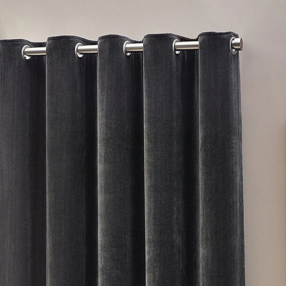 Heavy Chenille Room Darkening Eyelet Curtains Charcoal