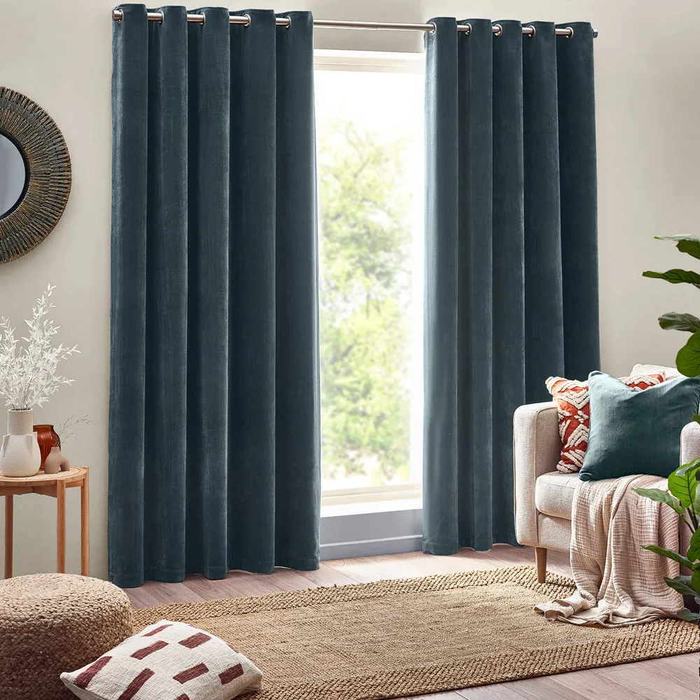 Heavy Chenille Room Darkening Eyelet Curtains Marine
