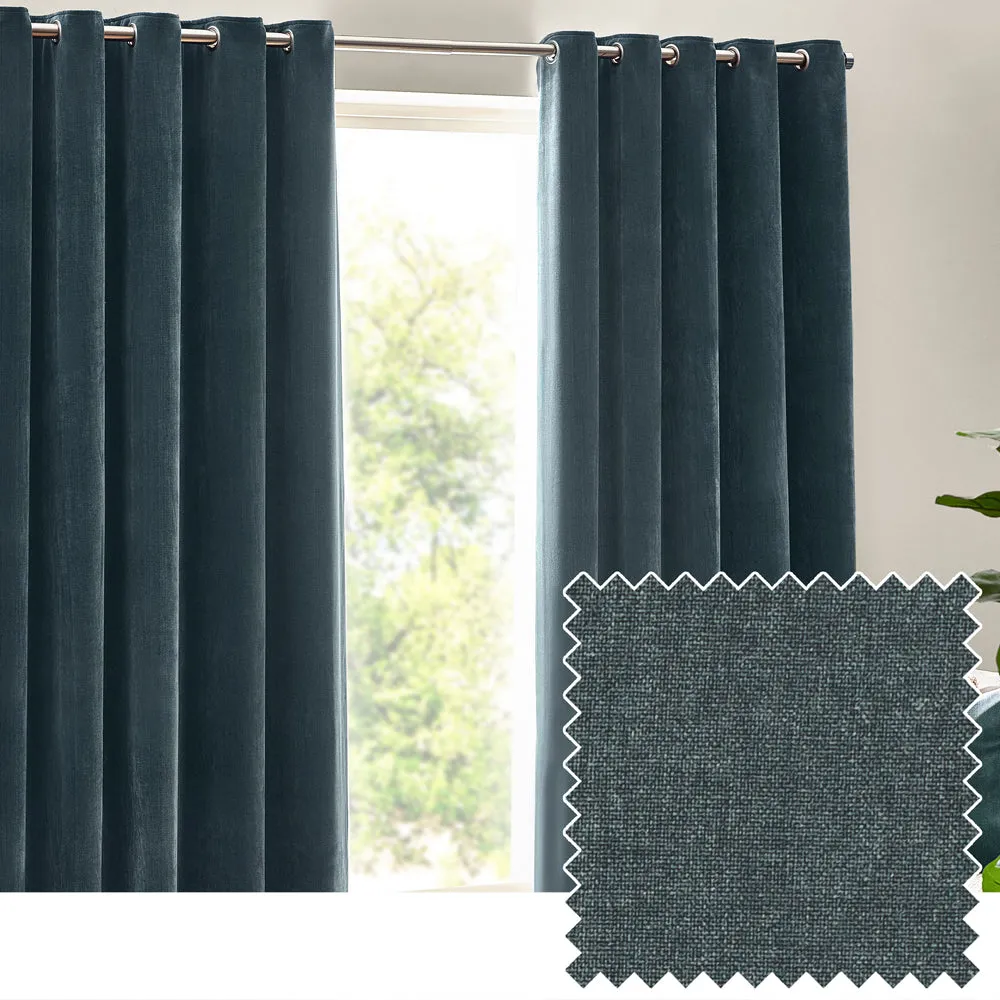 Heavy Chenille Room Darkening Eyelet Curtains Marine