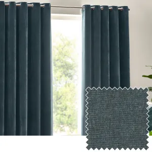 Heavy Chenille Room Darkening Eyelet Curtains Marine