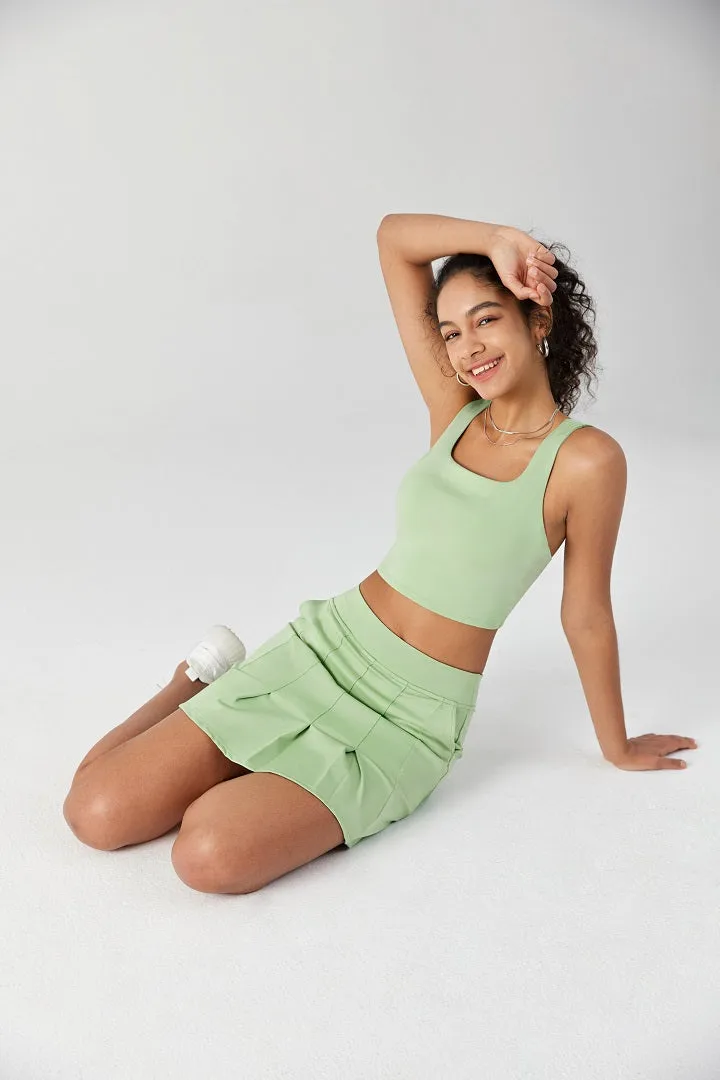 HiTense™ High-Rise Pleated Mini Skirt-Lt Green
