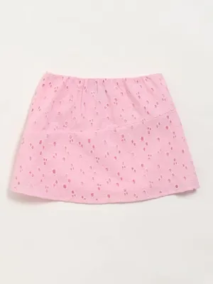 HOP Kids Pink Embroidered Skirt