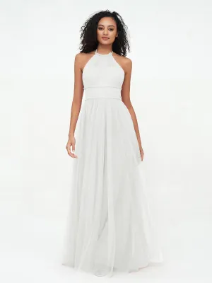 Illusion Halter Tulle Maxi Boho Dresses-Ivory Plus Size