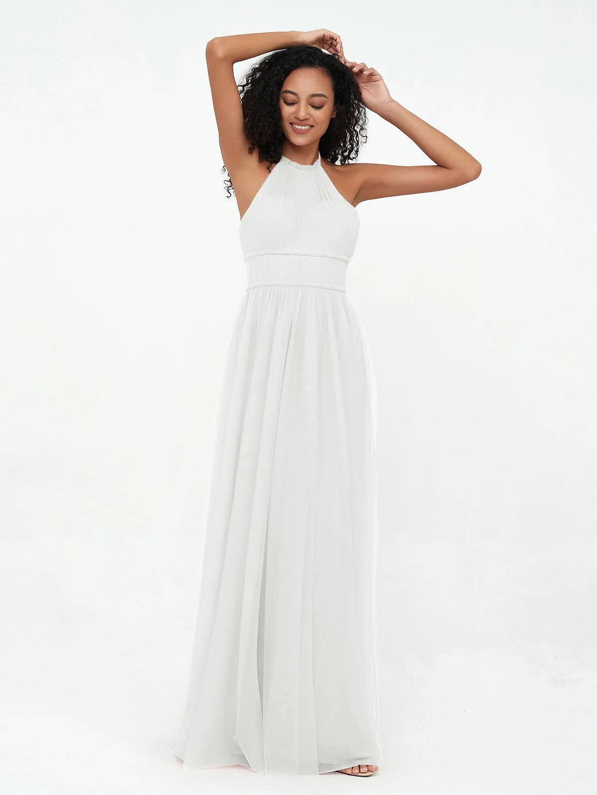Illusion Halter Tulle Maxi Boho Dresses-Ivory Plus Size