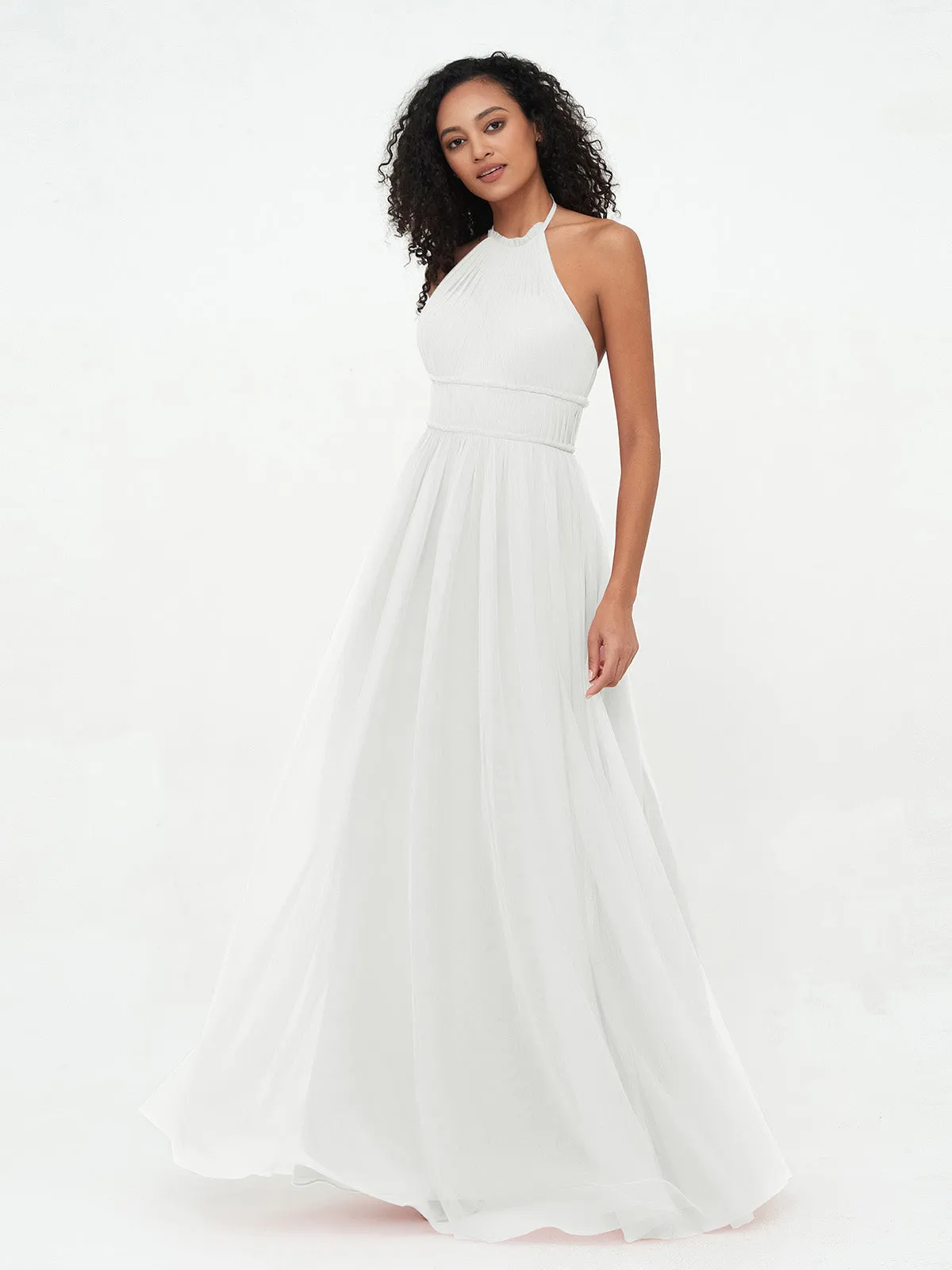 Illusion Halter Tulle Maxi Boho Dresses-Ivory Plus Size