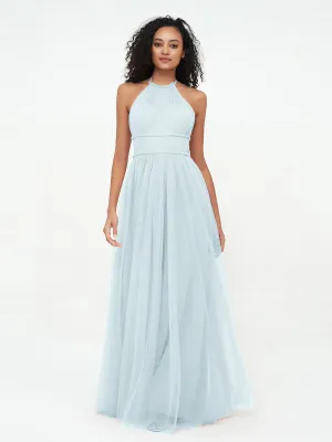 Illusion Halter Tulle Maxi Boho Dresses-Mist Plus Size