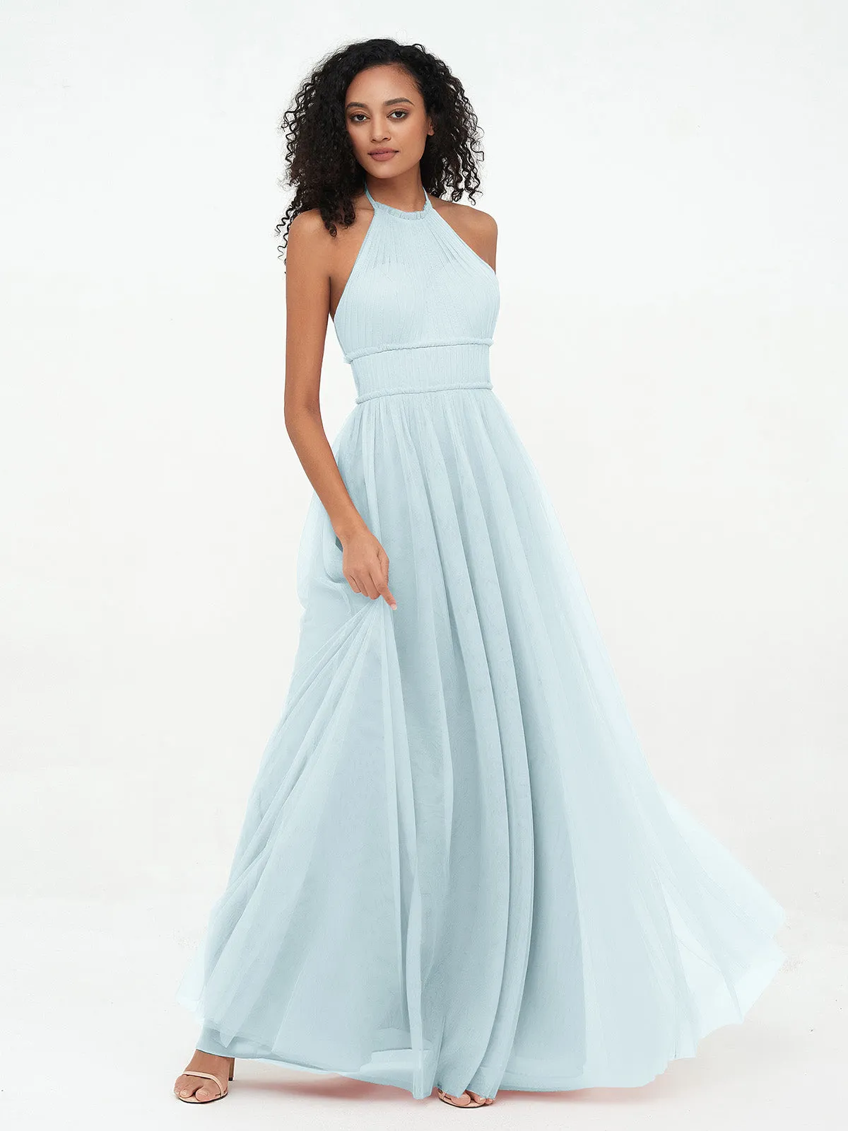 Illusion Halter Tulle Maxi Boho Dresses-Mist Plus Size