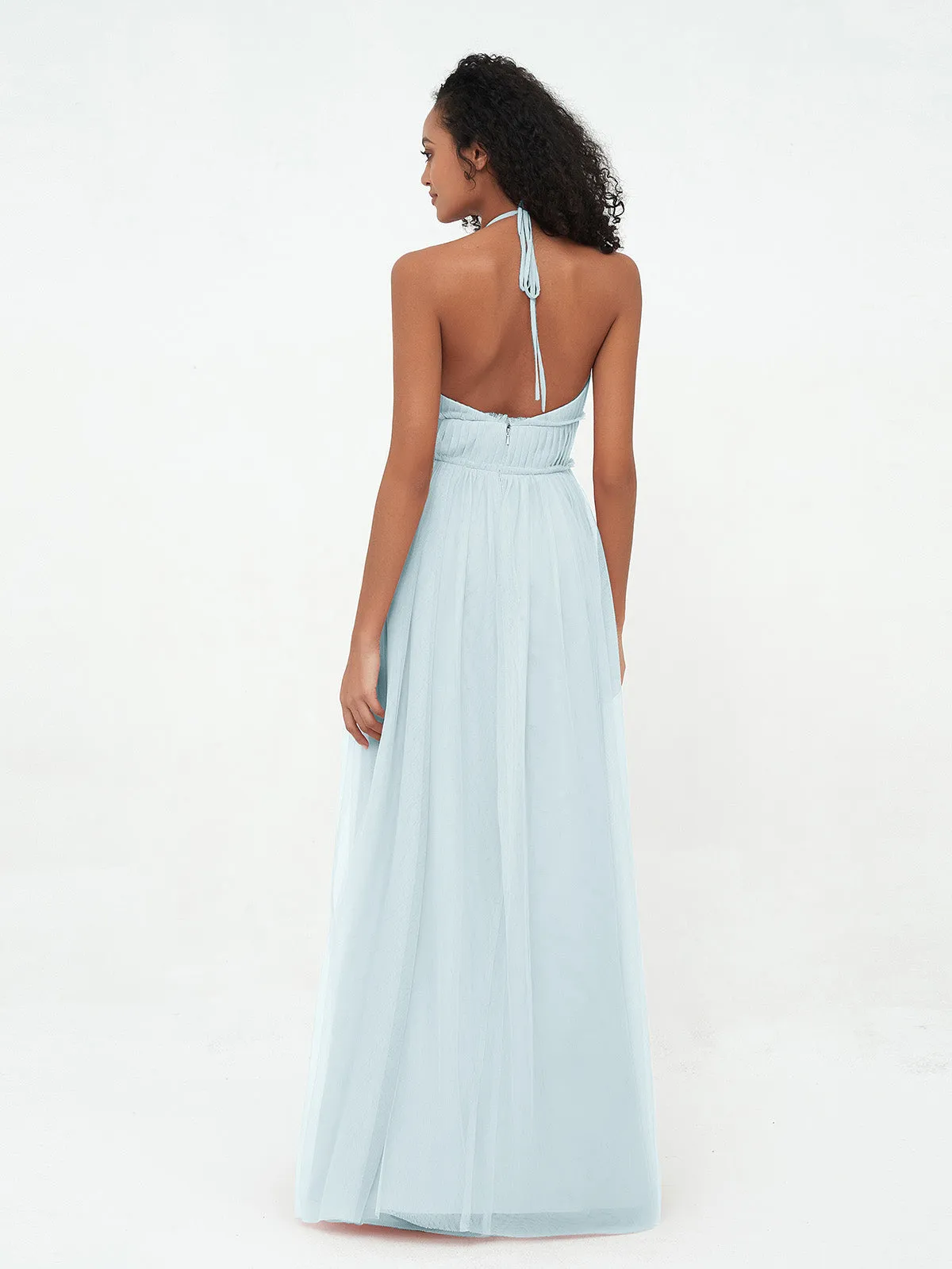 Illusion Halter Tulle Maxi Boho Dresses-Mist Plus Size