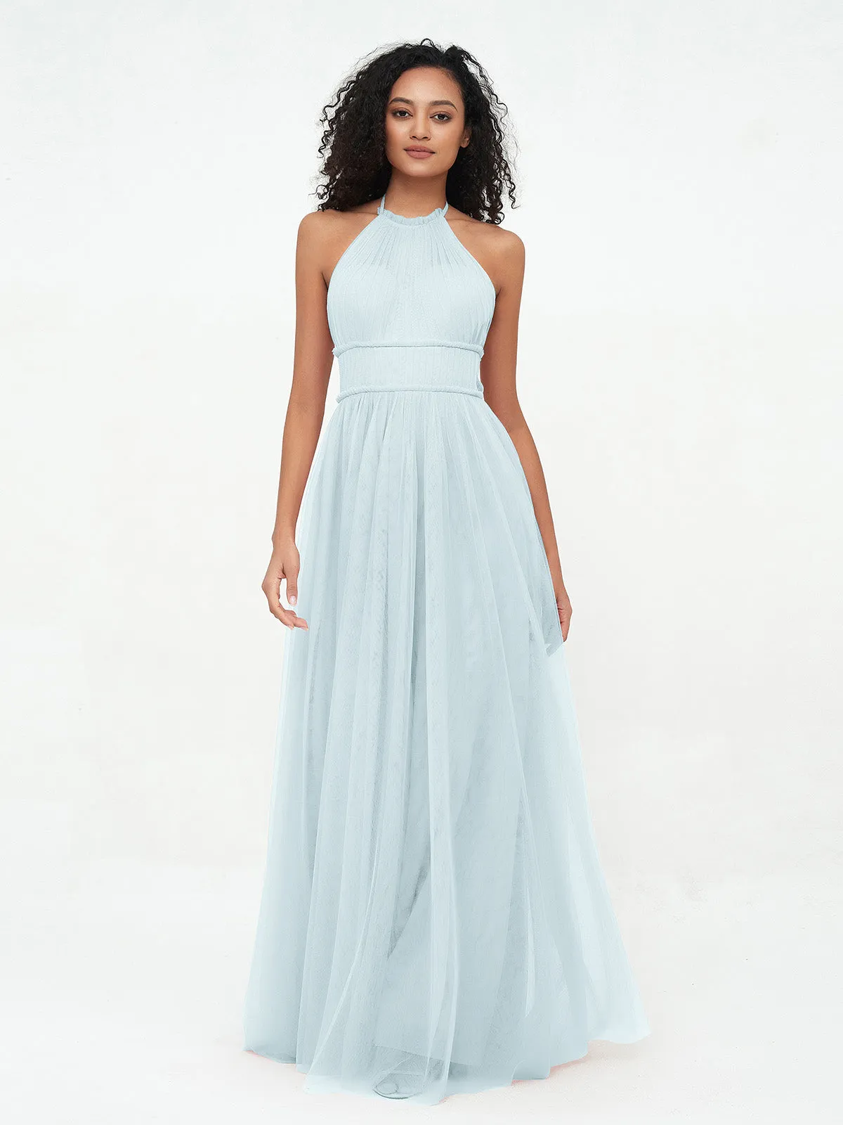 Illusion Halter Tulle Maxi Boho Dresses-Mist Plus Size