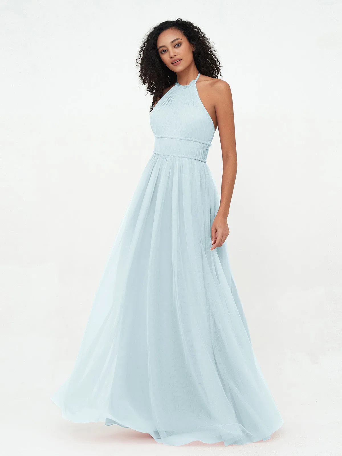 Illusion Halter Tulle Maxi Boho Dresses-Mist Plus Size