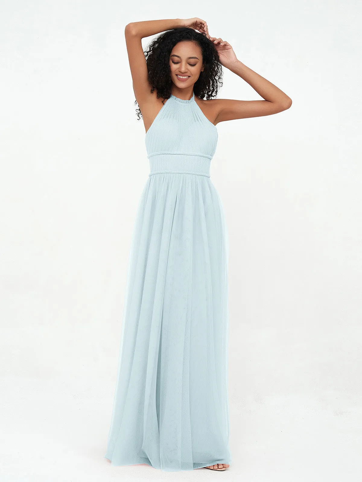 Illusion Halter Tulle Maxi Boho Dresses-Mist Plus Size