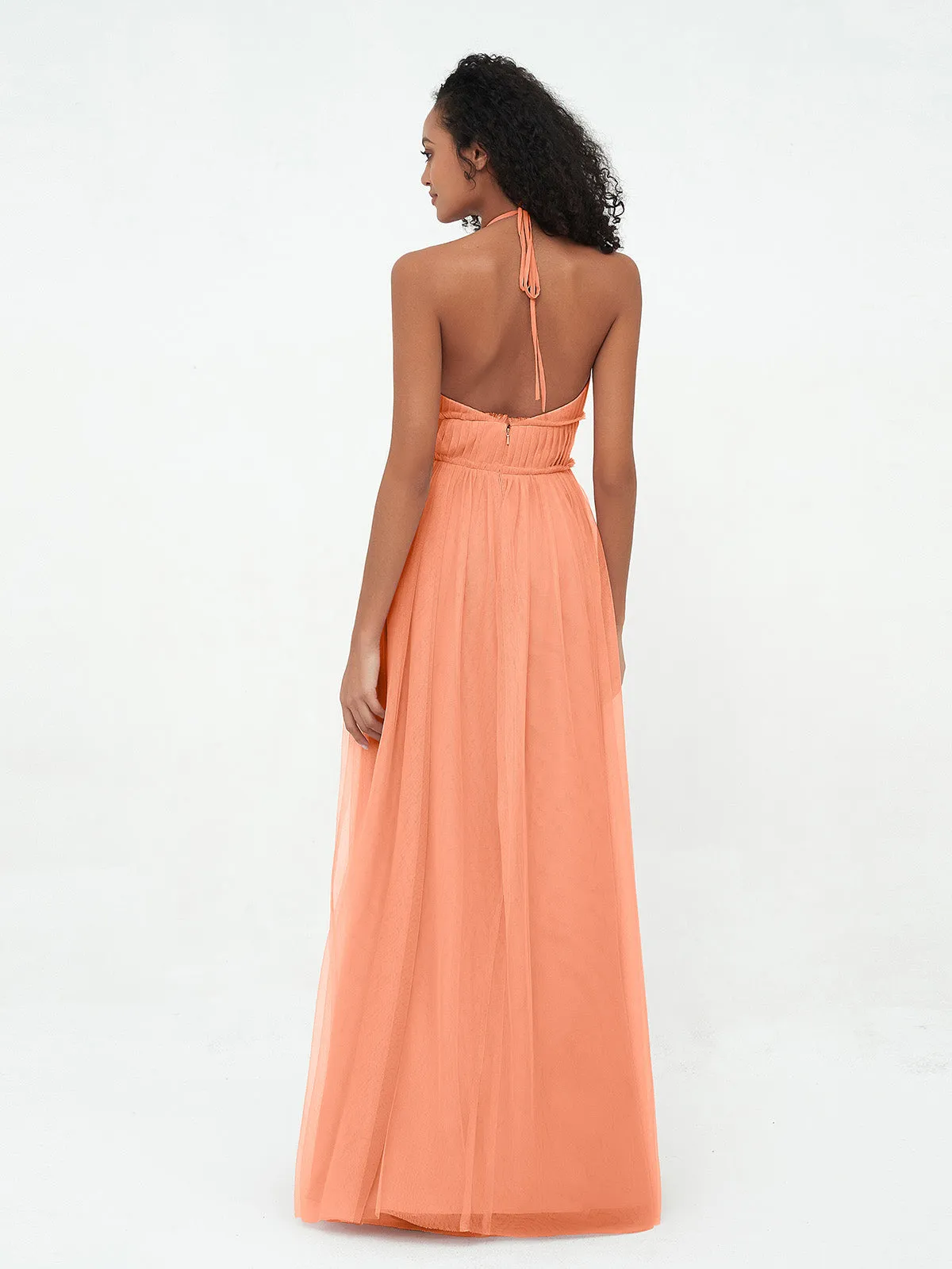Illusion Halter Tulle Maxi Boho Dresses-Papaya Plus Size