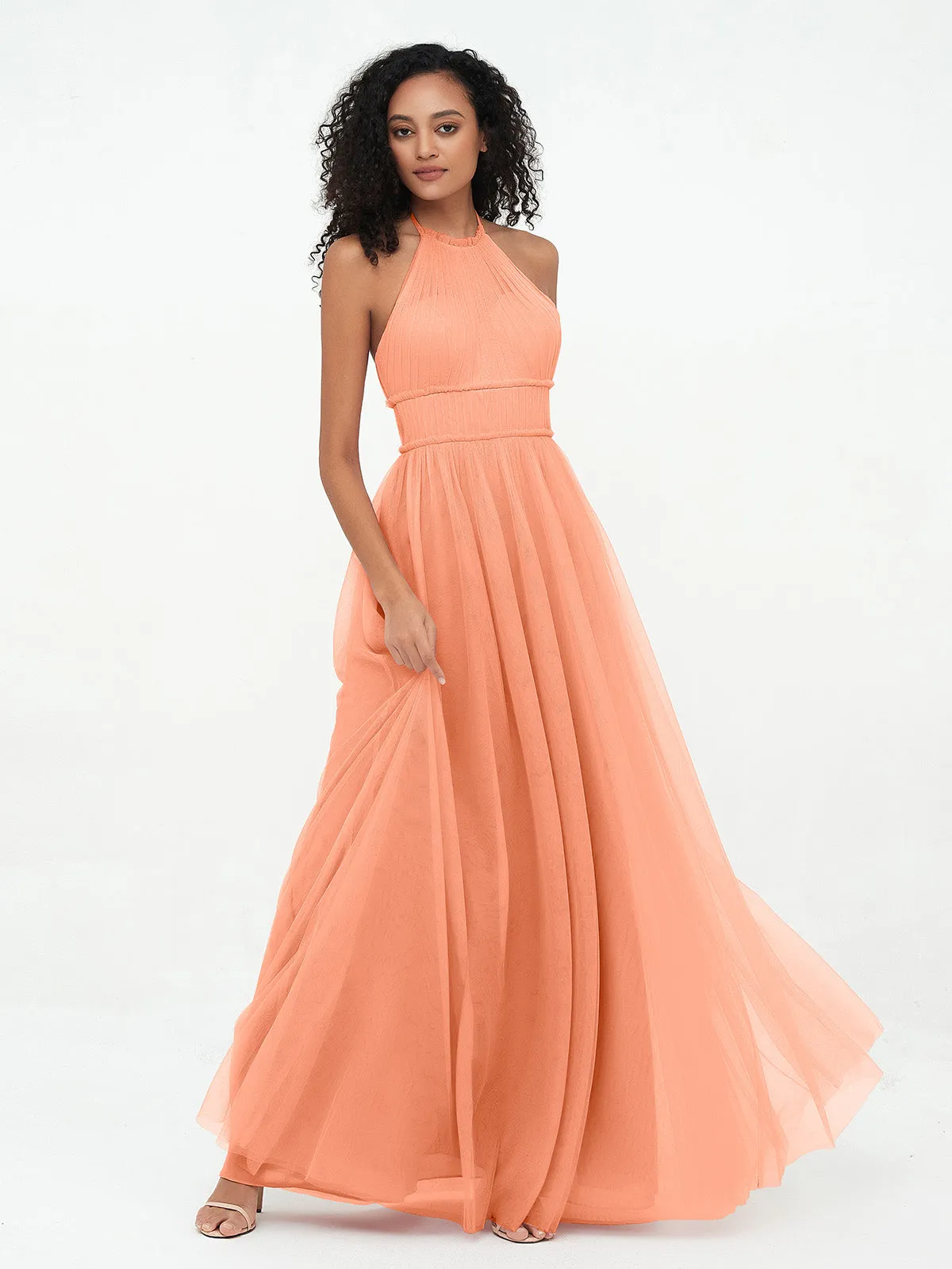 Illusion Halter Tulle Maxi Boho Dresses-Papaya Plus Size