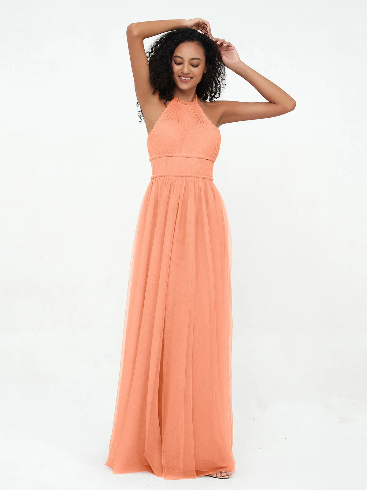 Illusion Halter Tulle Maxi Boho Dresses-Papaya Plus Size