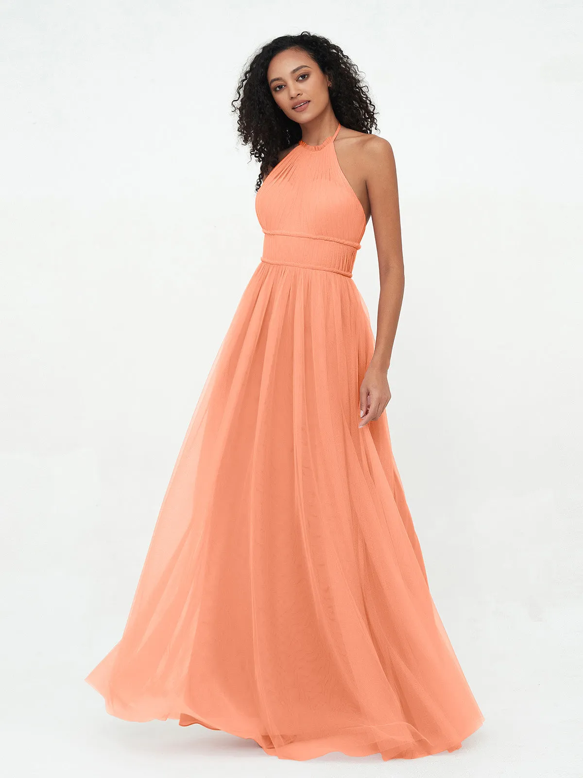 Illusion Halter Tulle Maxi Boho Dresses-Papaya Plus Size
