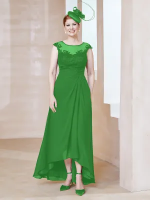Illusion Lace Neckline Asymmetrical A-Line Dress Green