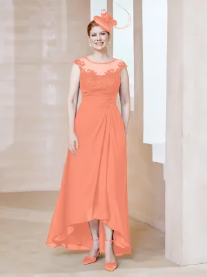Illusion Lace Neckline Asymmetrical A-Line Dress Sunset