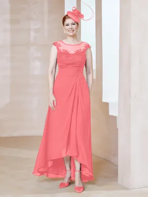 Illusion Lace Neckline Asymmetrical A-Line Dress Watermelon