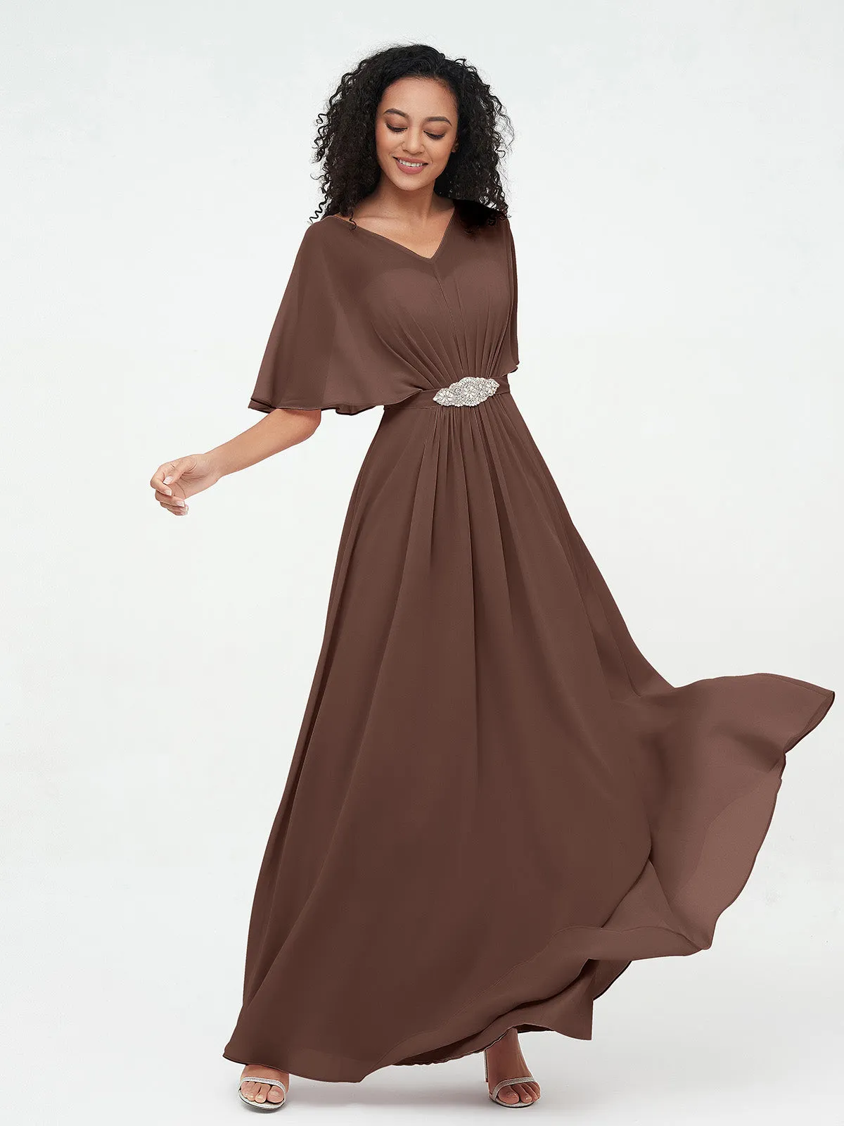 Illusion Sweetheart Neck Chiffon Max Dresses-Chocolate