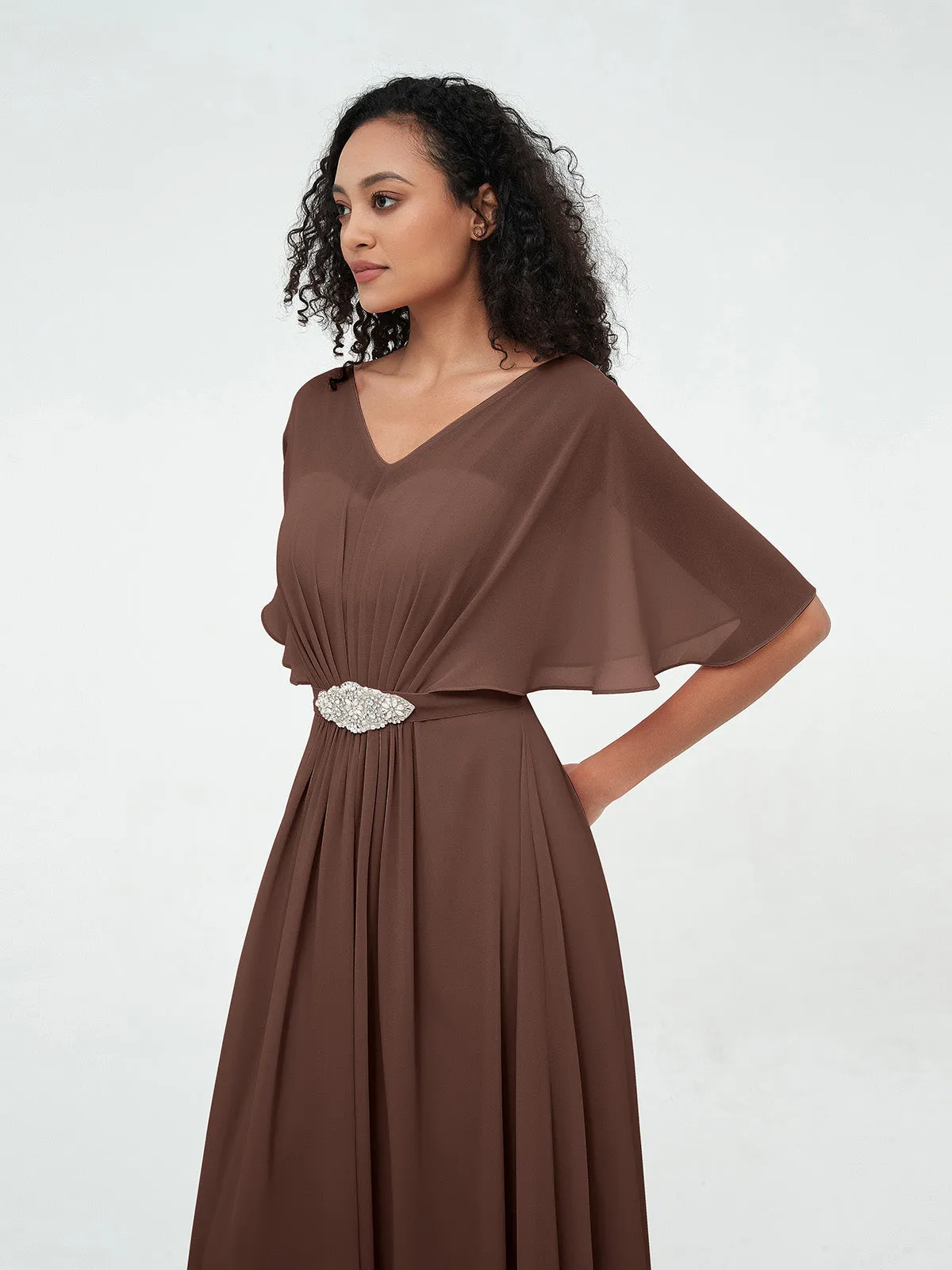 Illusion Sweetheart Neck Chiffon Max Dresses-Chocolate