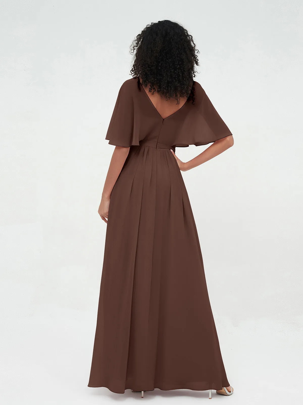 Illusion Sweetheart Neck Chiffon Max Dresses-Chocolate
