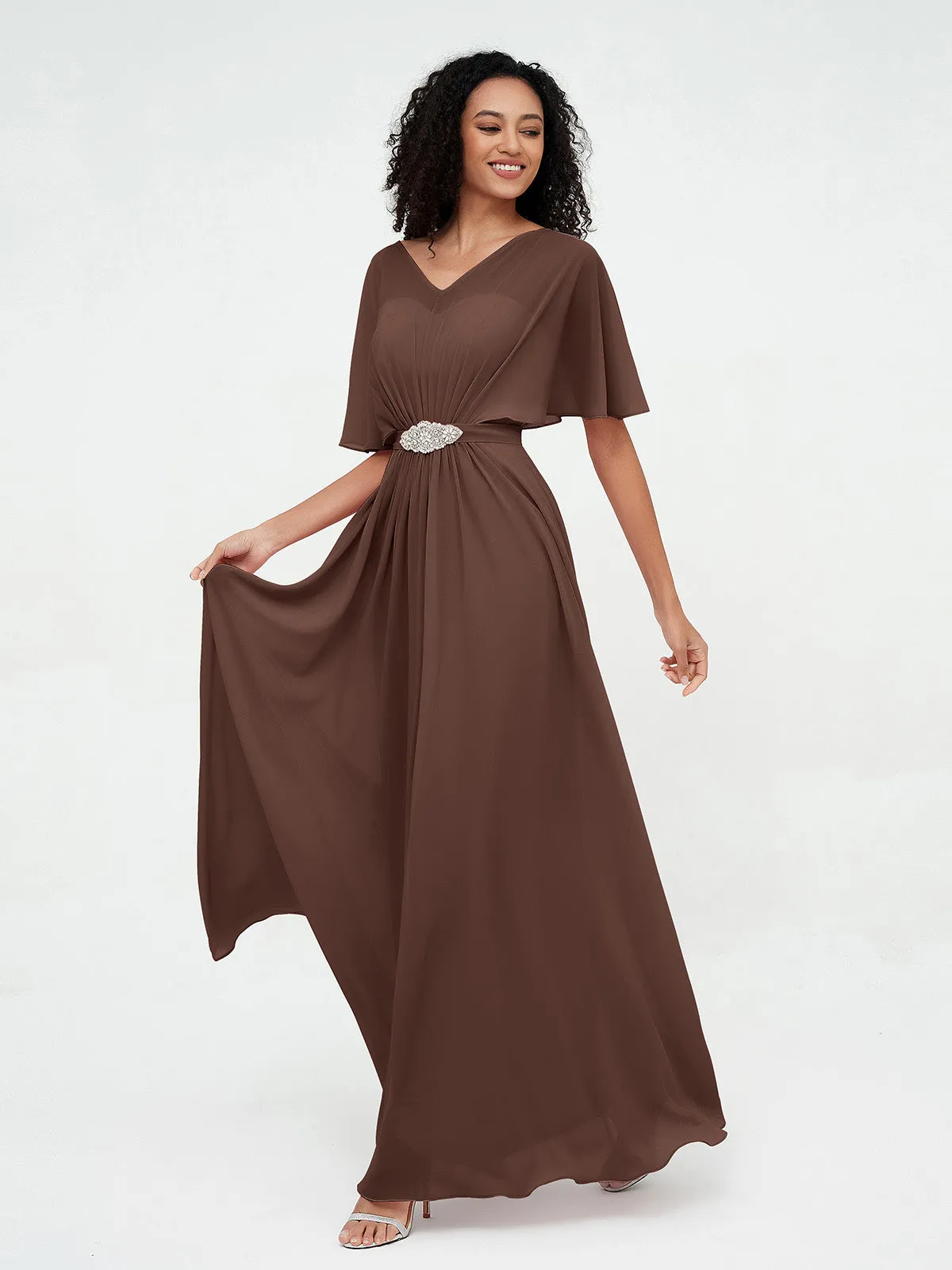 Illusion Sweetheart Neck Chiffon Max Dresses-Chocolate