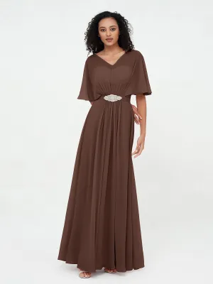 Illusion Sweetheart Neck Chiffon Max Dresses-Chocolate